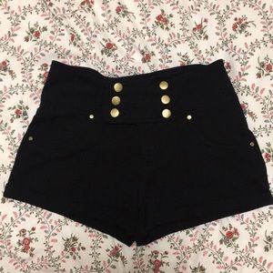 Black High-Waisted Button Up Shorts